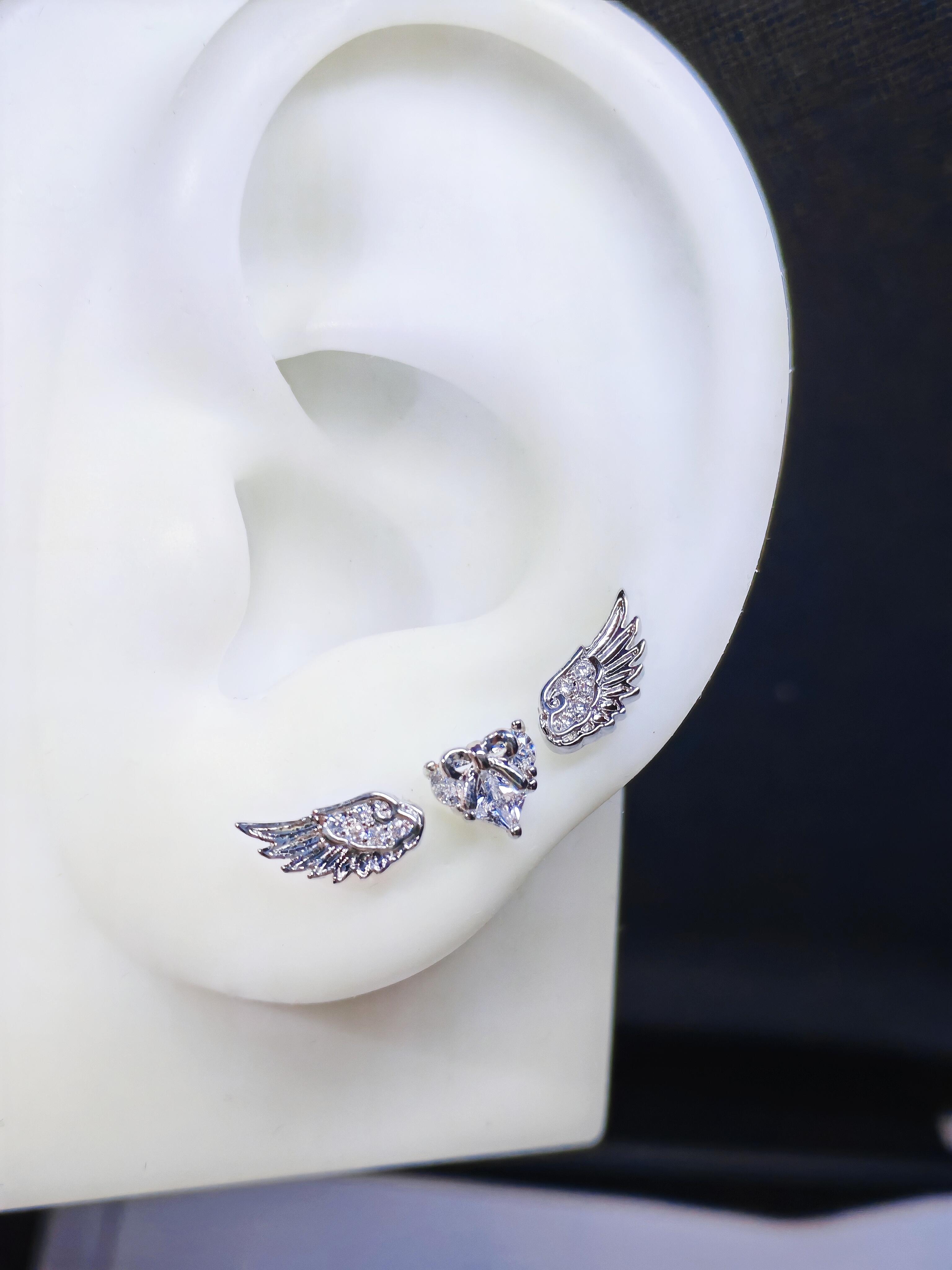 Flying Heart Triple Lobe Earring Stack