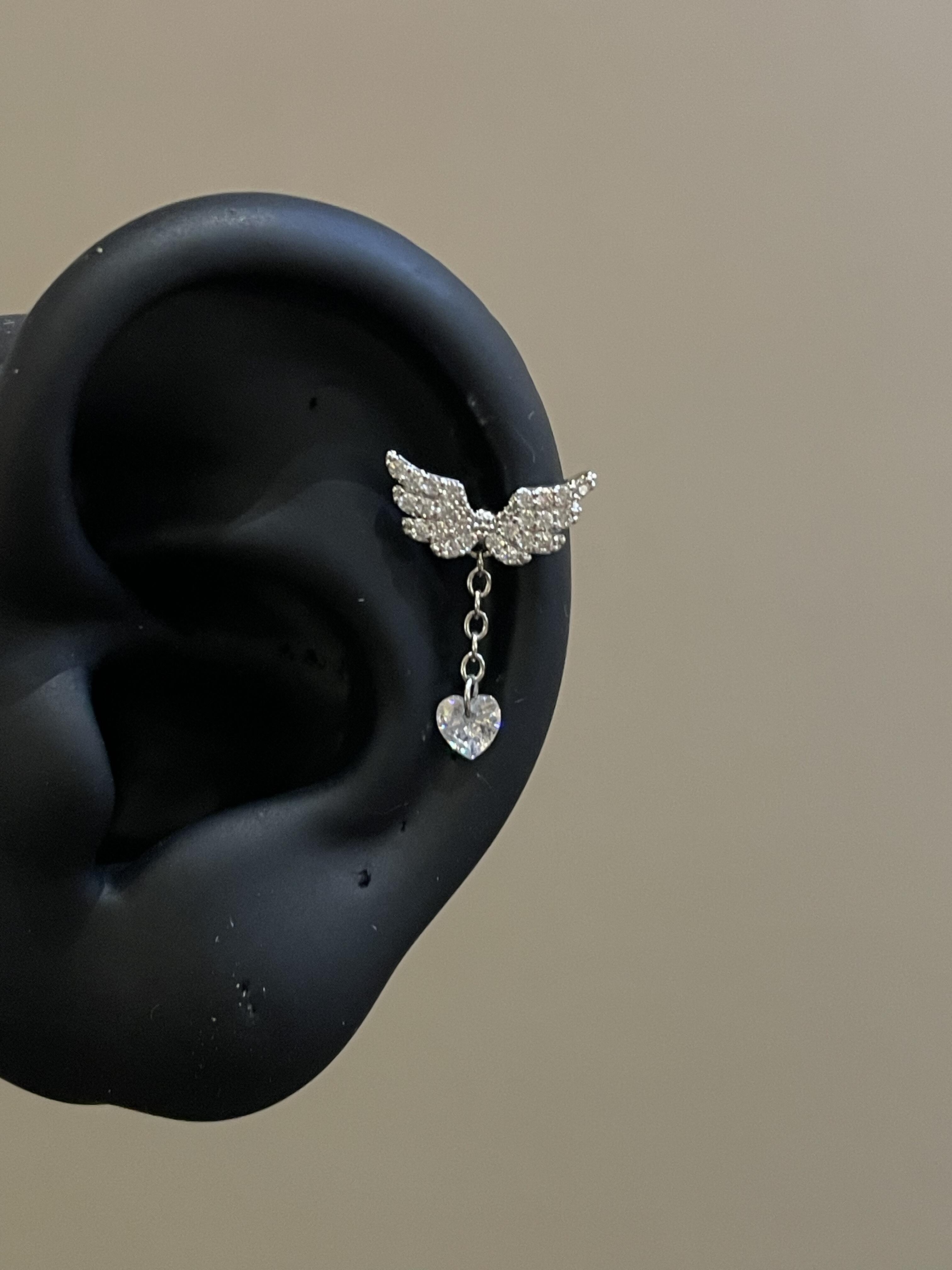 Silver Crystal Heart Wing Earrings
