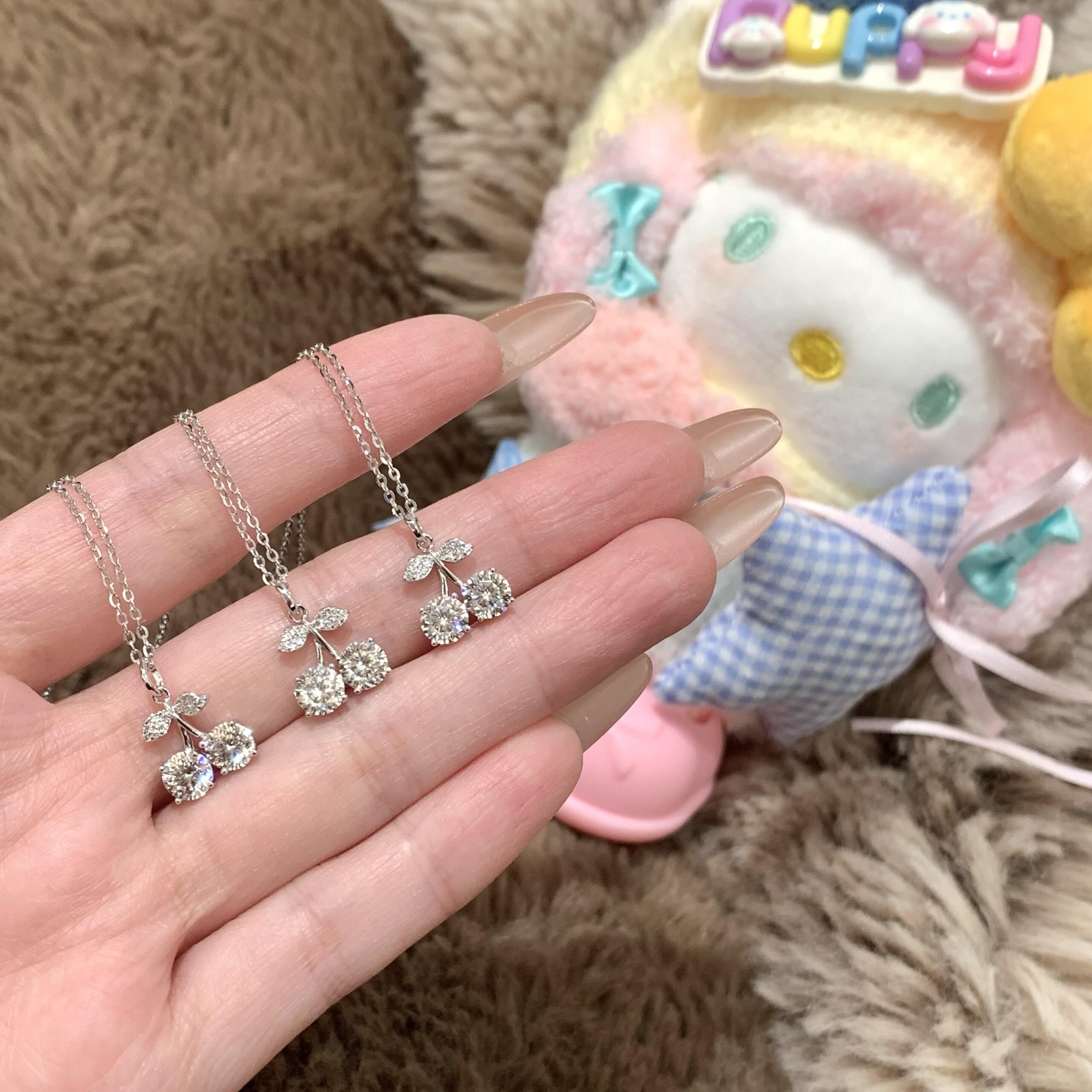 Silver Sparkling Cherry Necklace