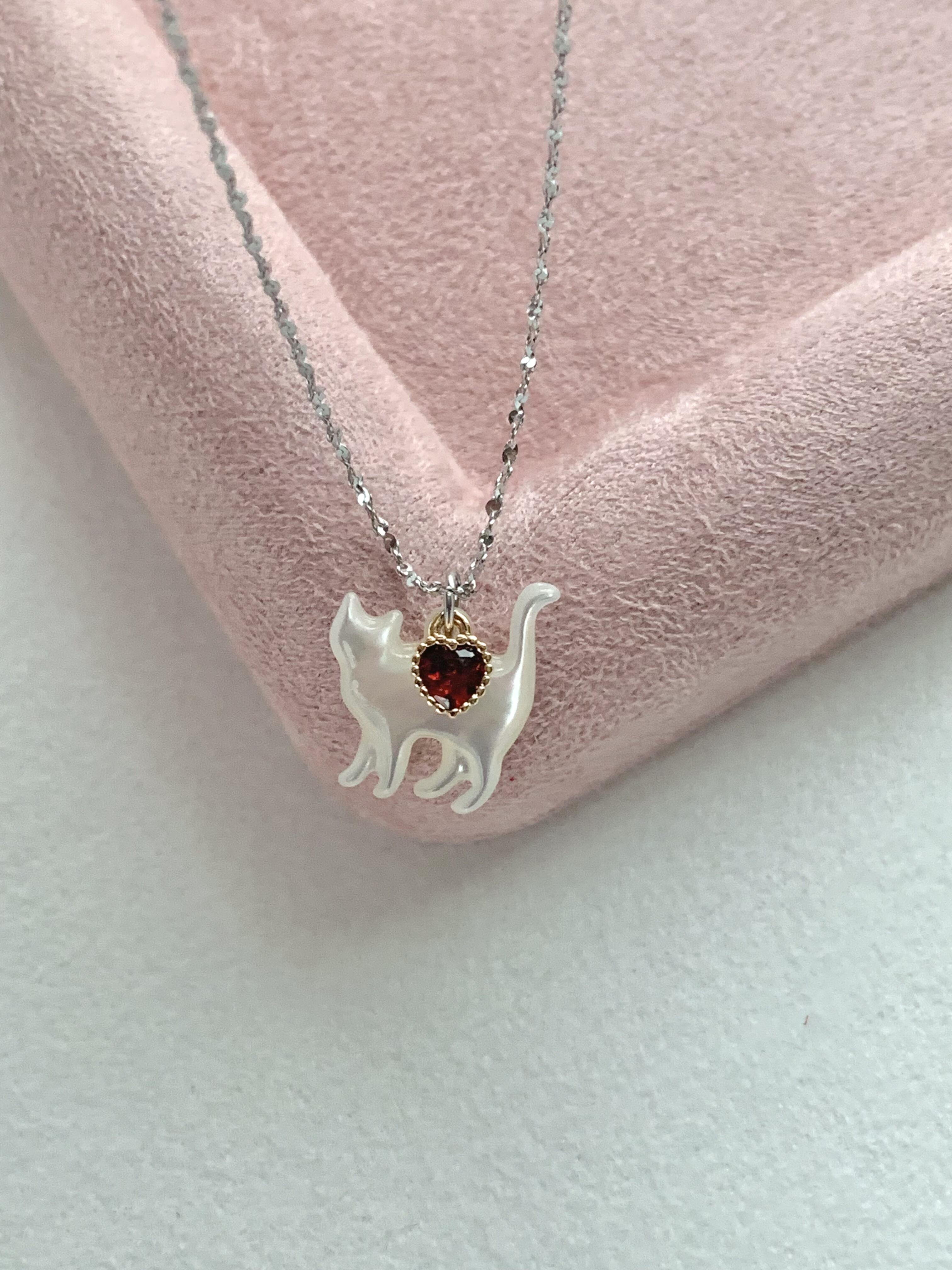 White Cat Heart Pendant