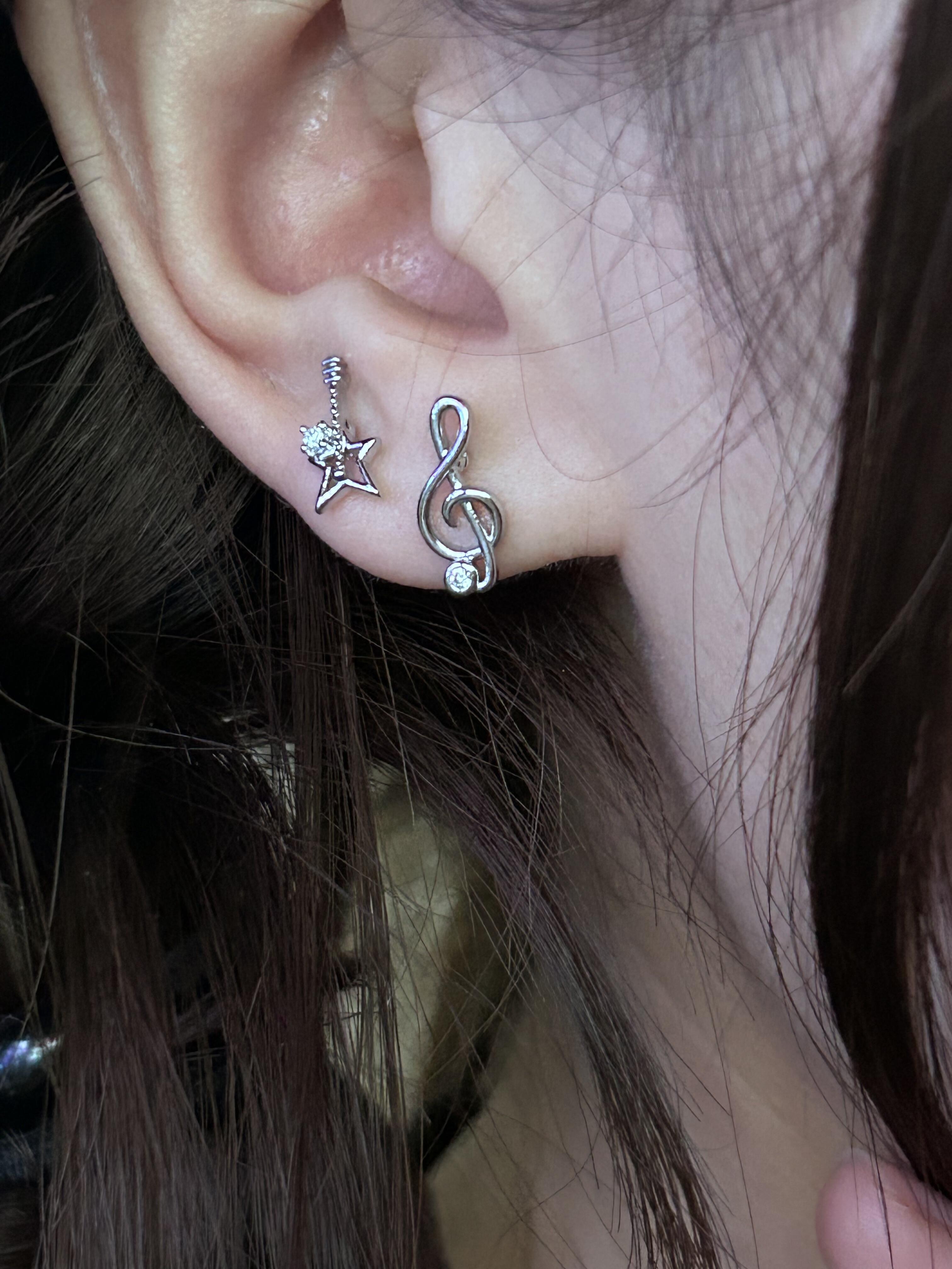 Silver Star & Note Mismatched Stud Earrings