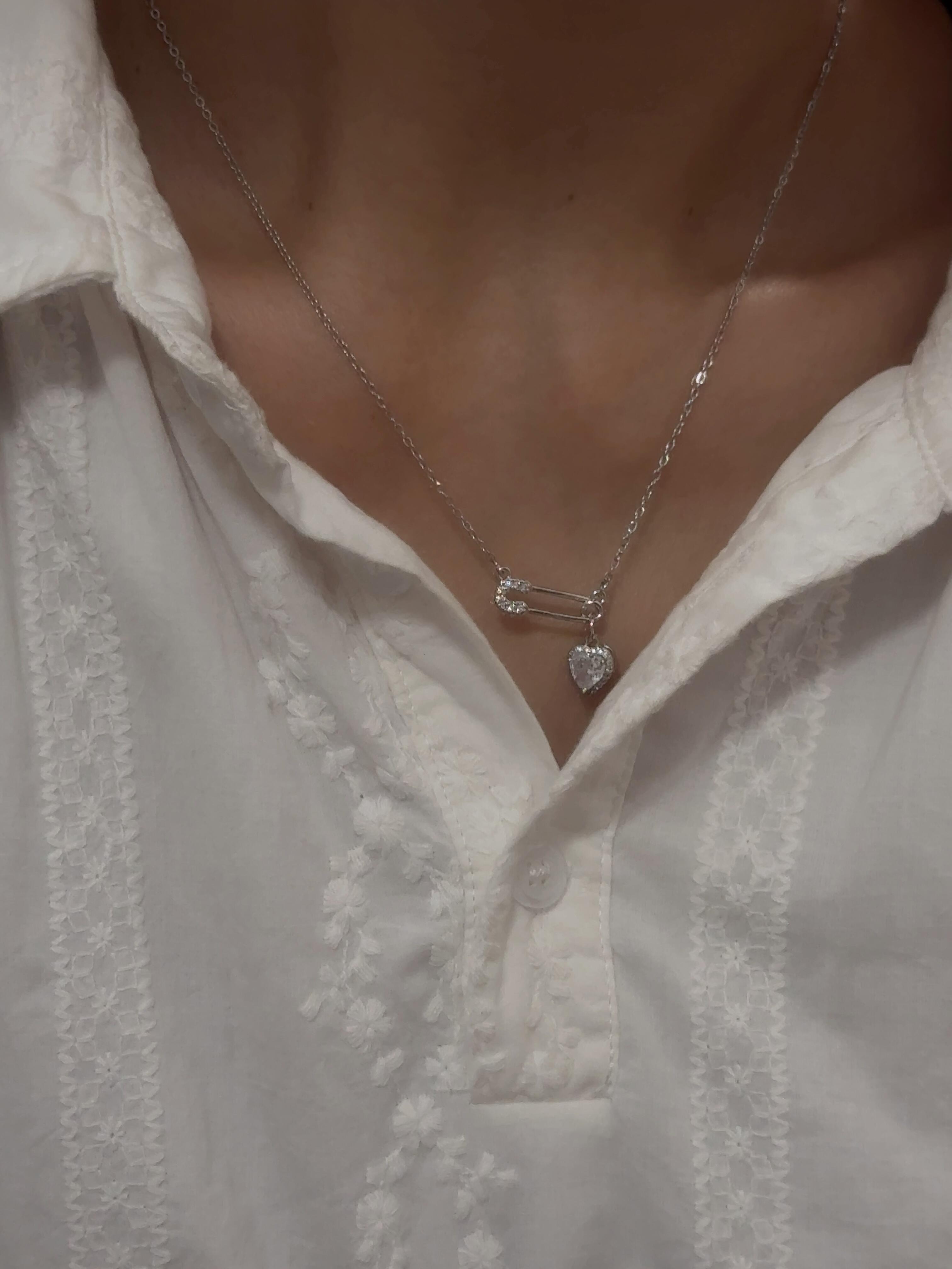 Crystal Heart Pin Necklace