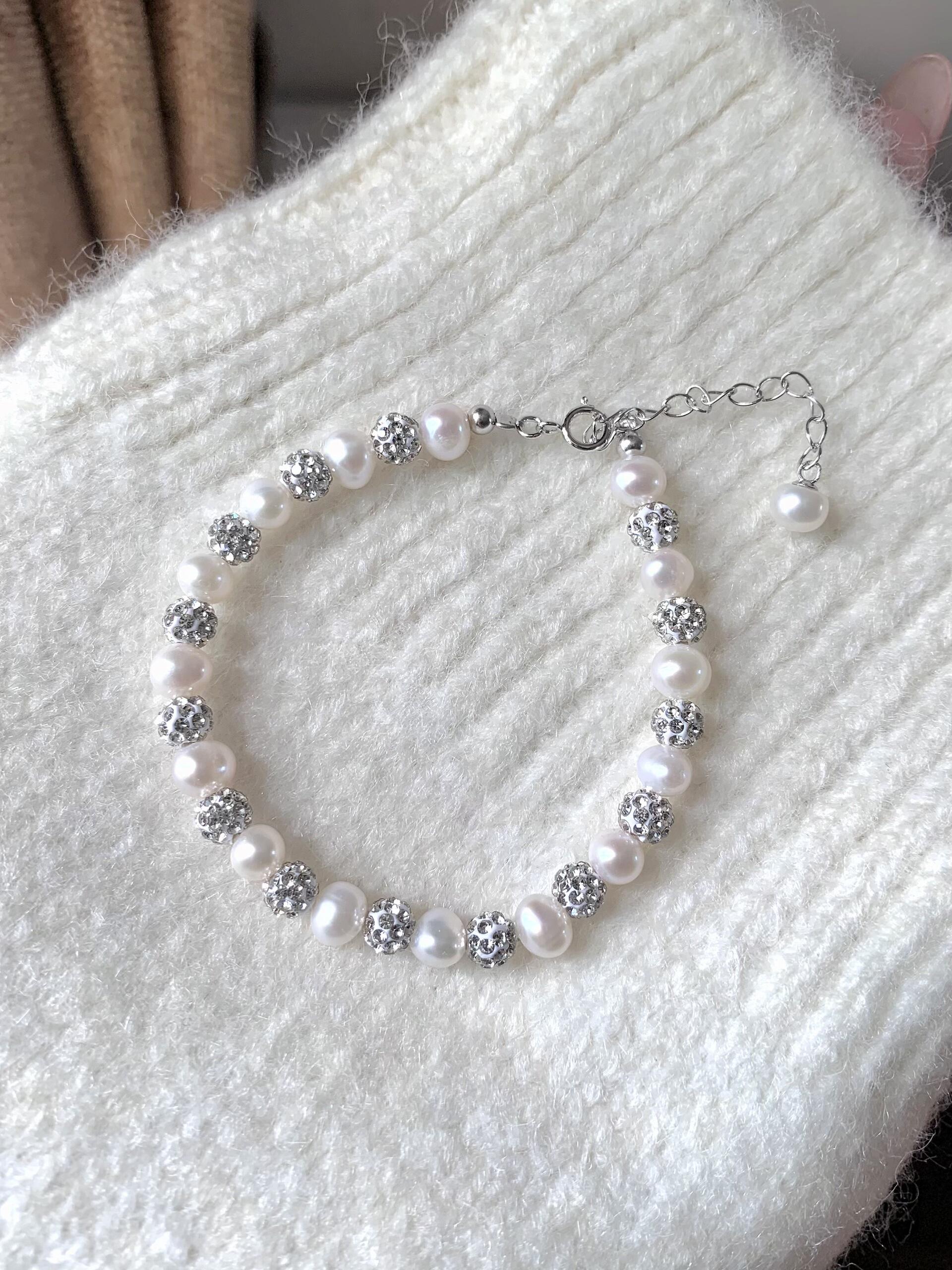 White Pearl & Crystal Bead Necklace