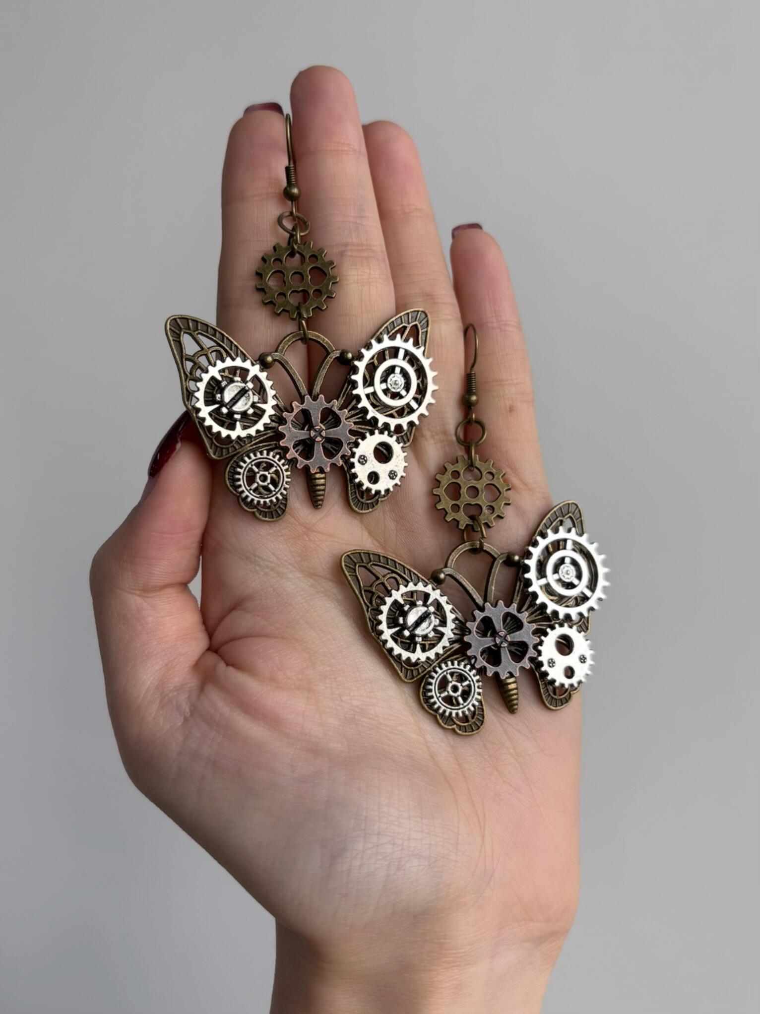Two-Tone Mechanical Wing Earrings