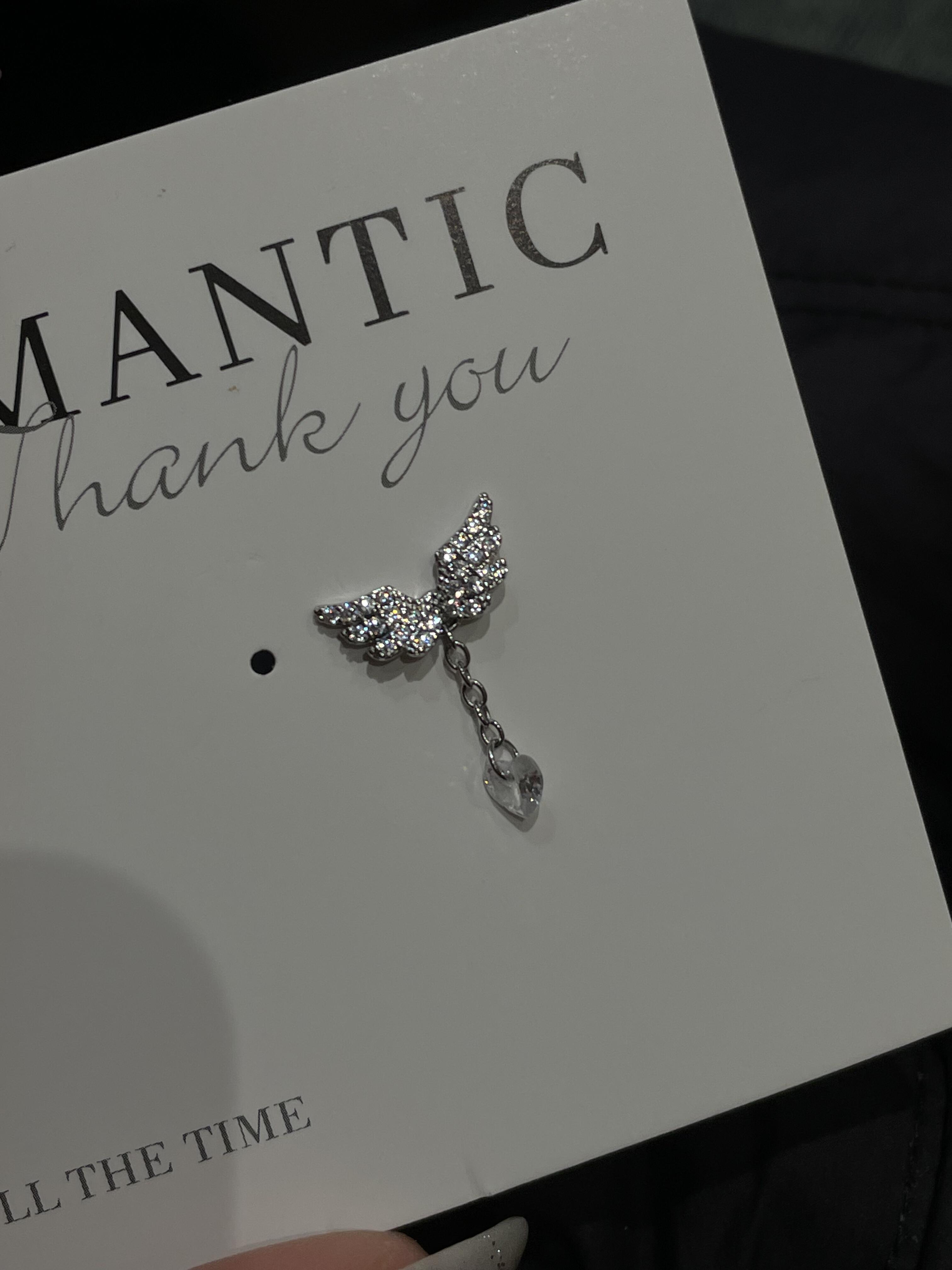 Silver Crystal Heart Wing Earrings