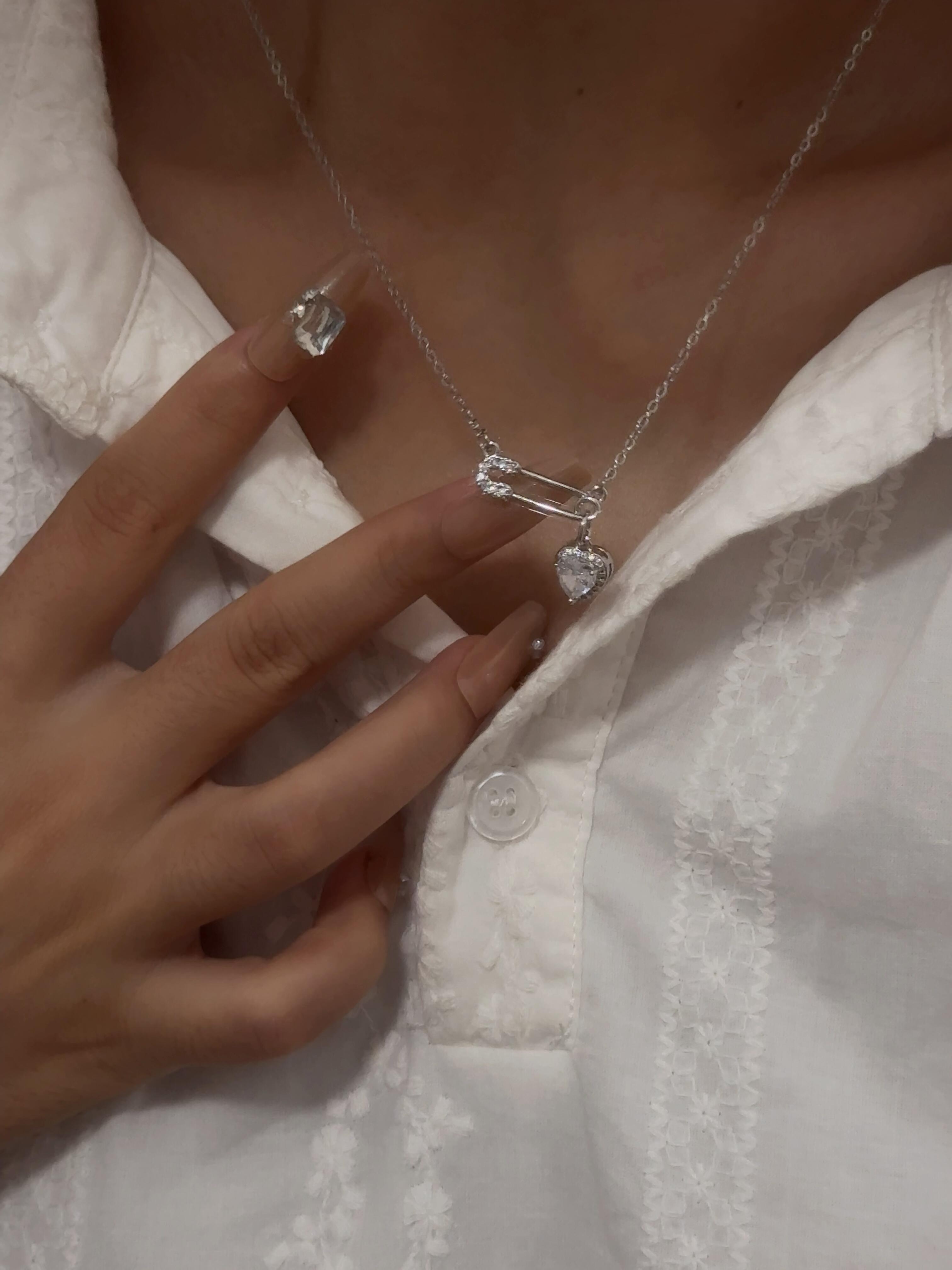Crystal Heart Pin Necklace