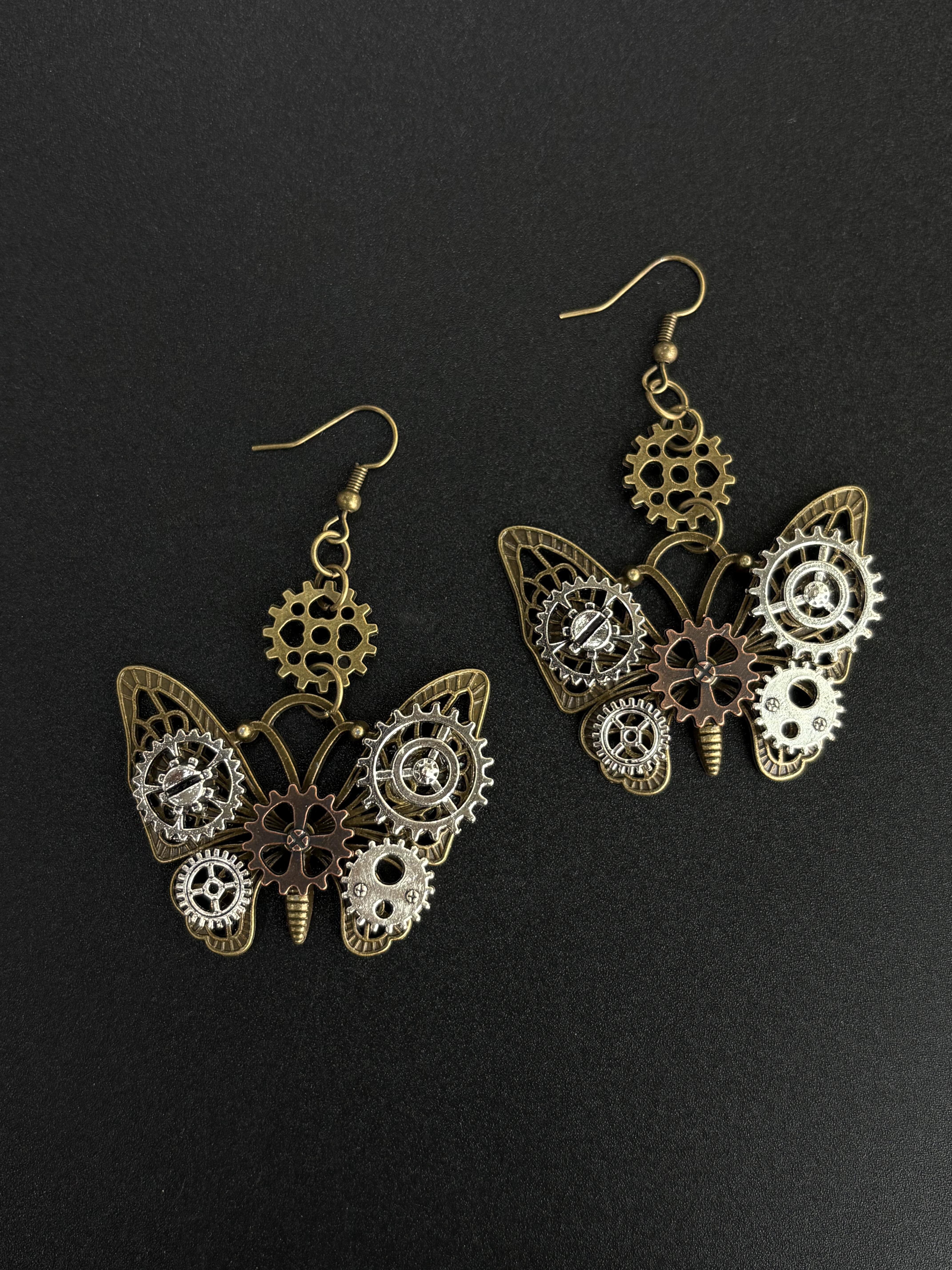 Two-Tone Mechanical Wing Earrings