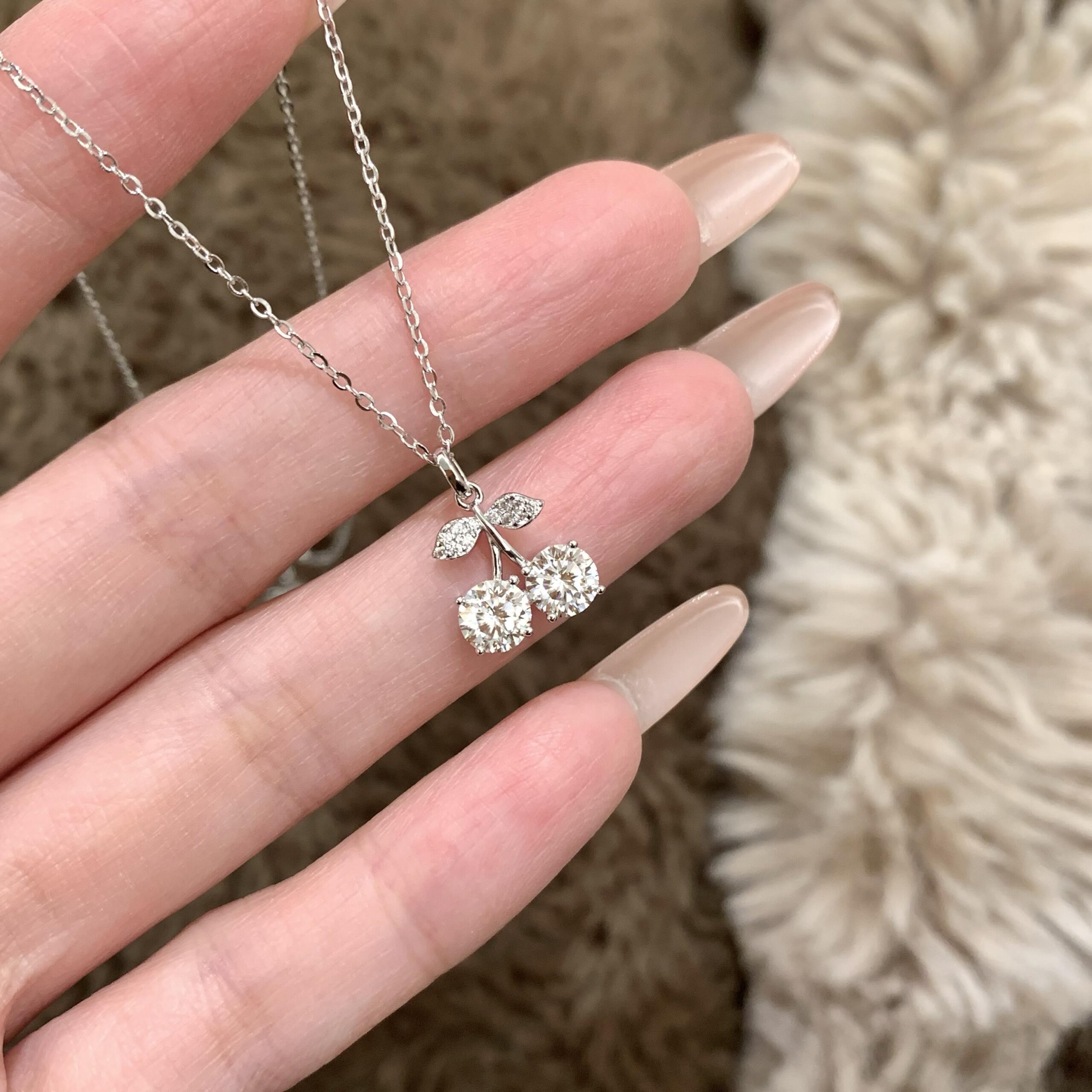 Silver Sparkling Cherry Necklace