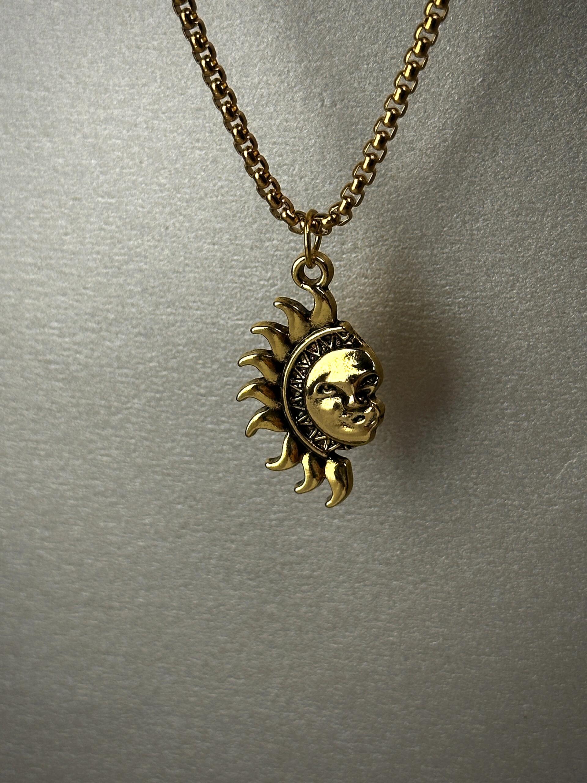 Detailed Sun and Moon Matching Necklace