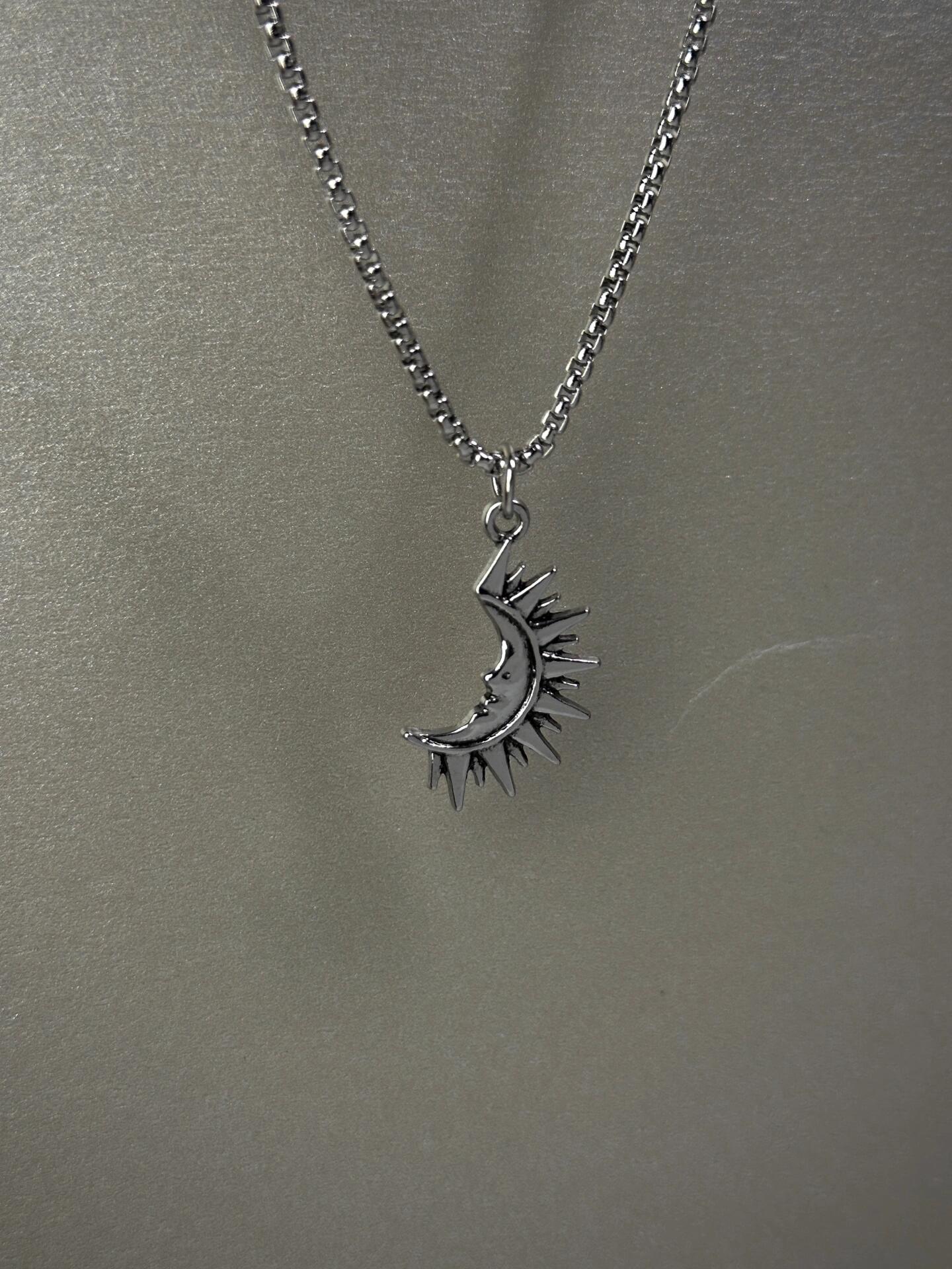 Detailed Sun and Moon Matching Necklace