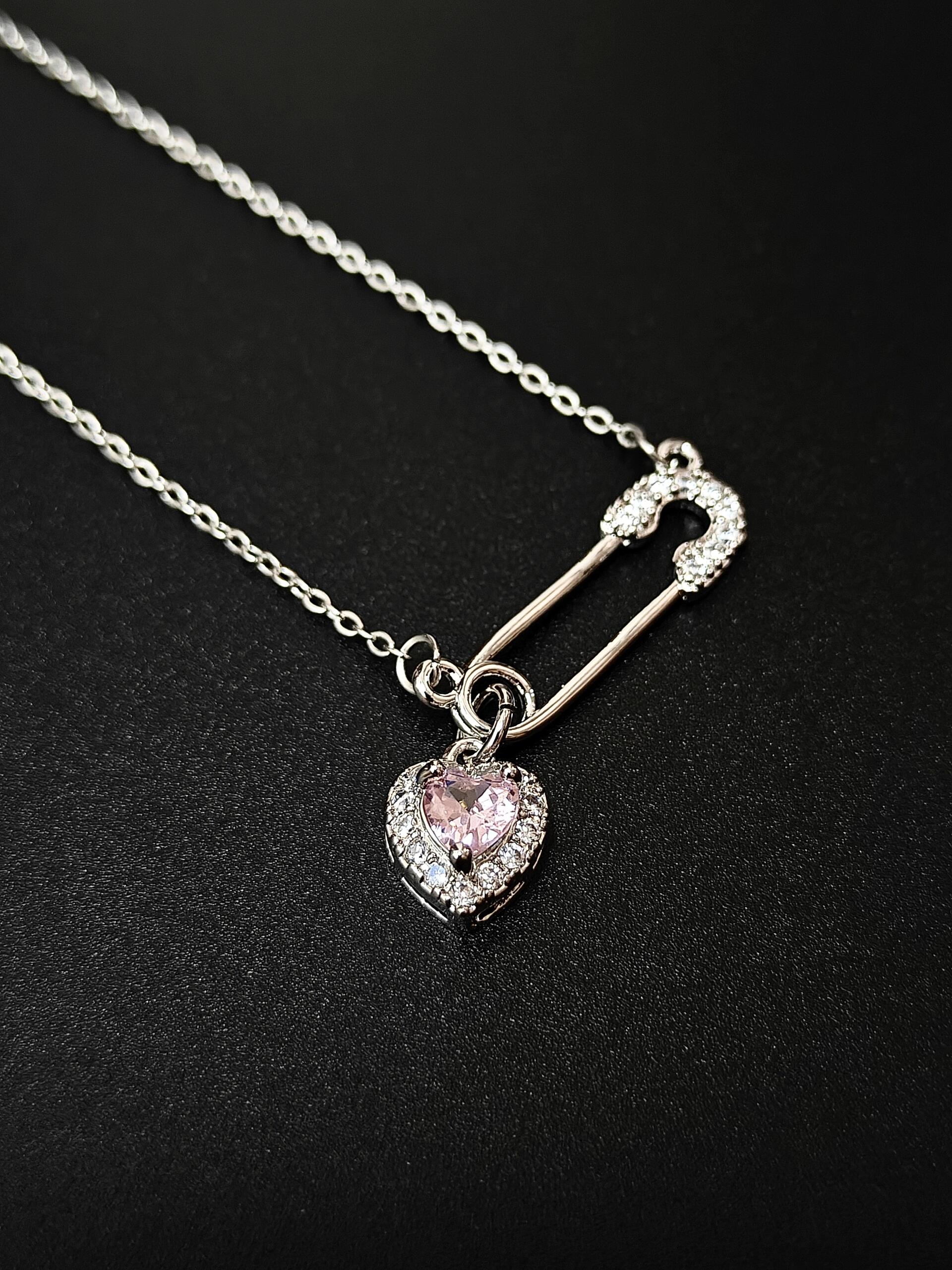 Pink Rosé Safety Pin Necklace