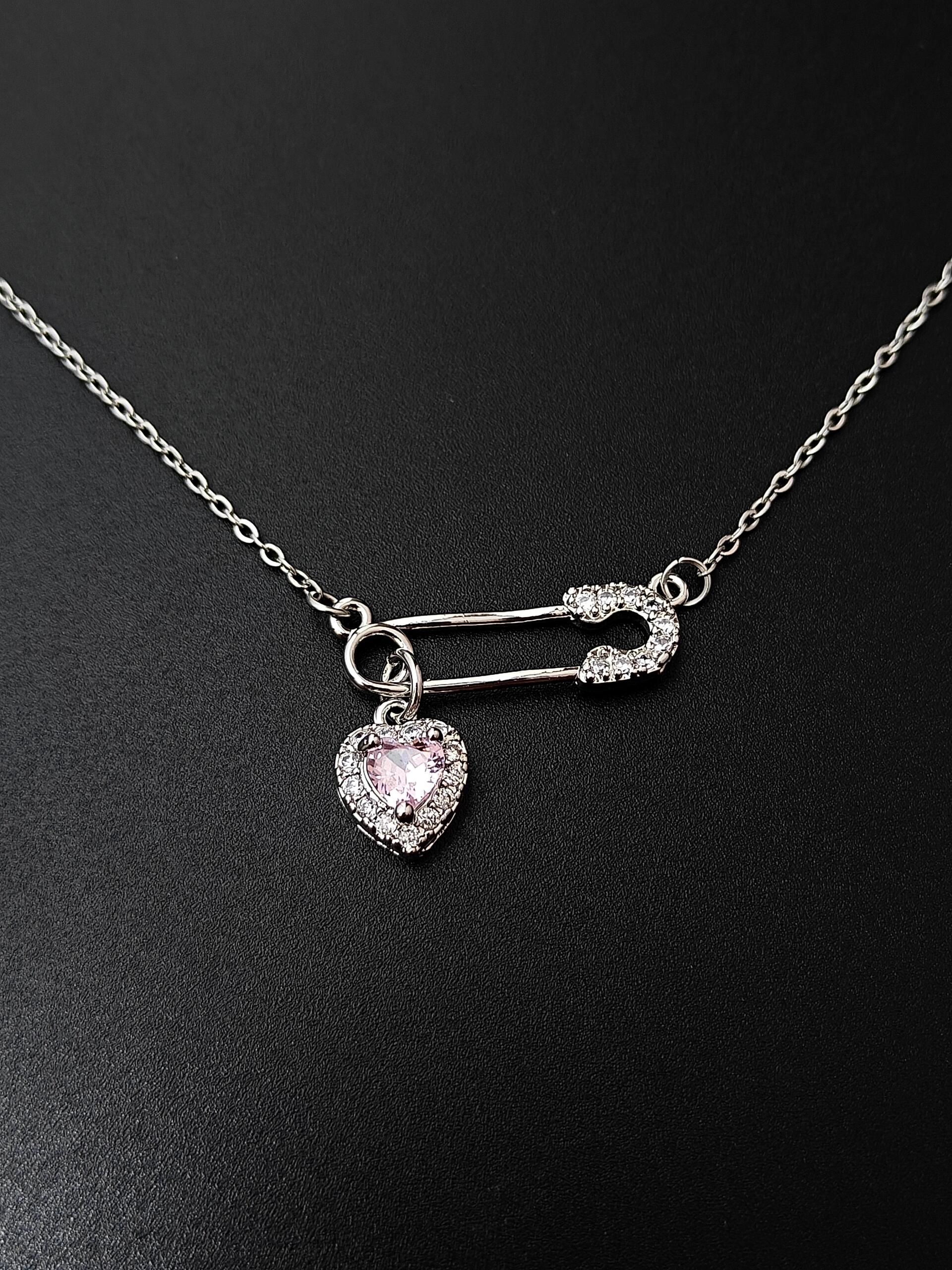 Pink Rosé Safety Pin Necklace