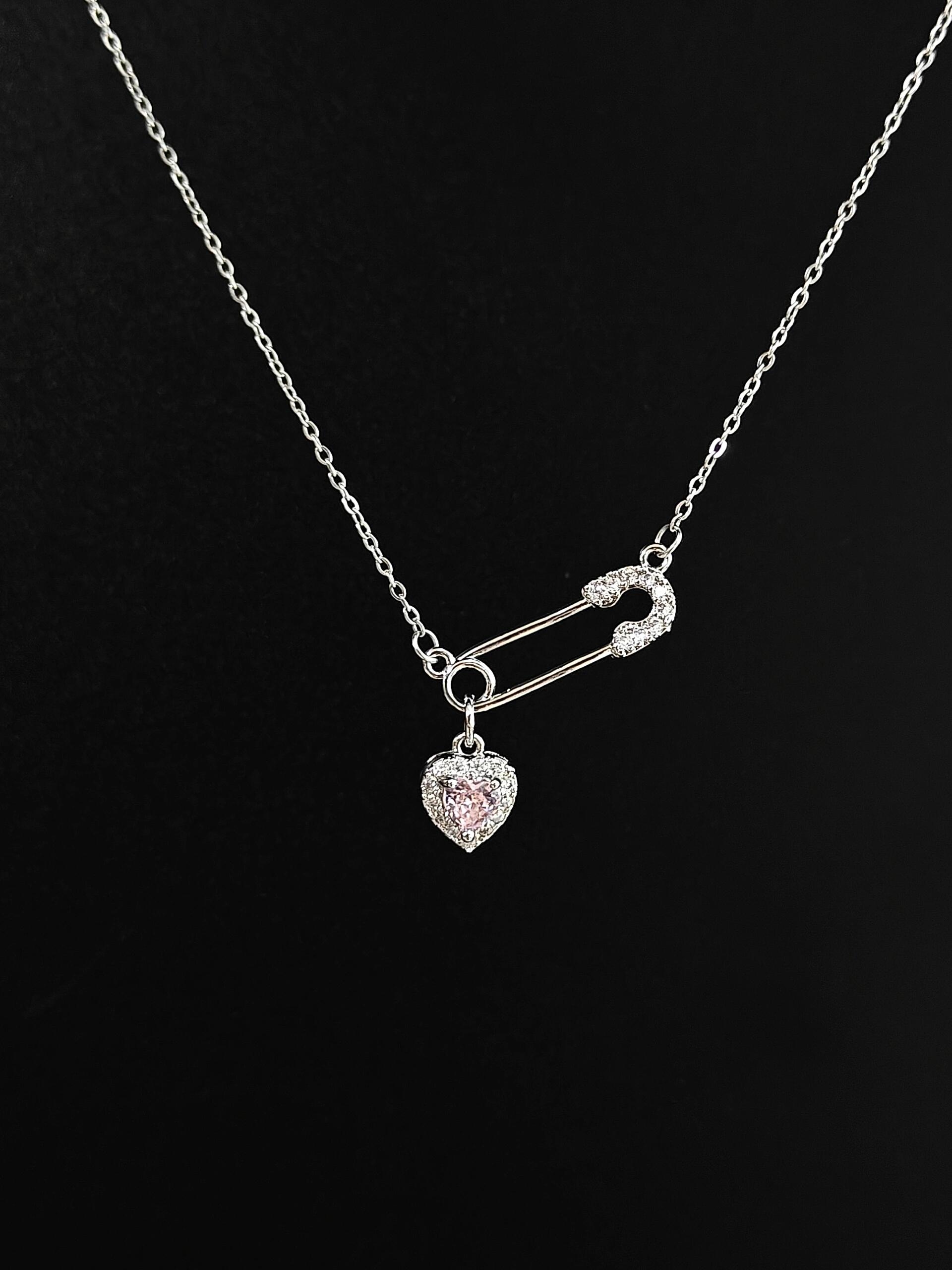 Pink Rosé Safety Pin Necklace