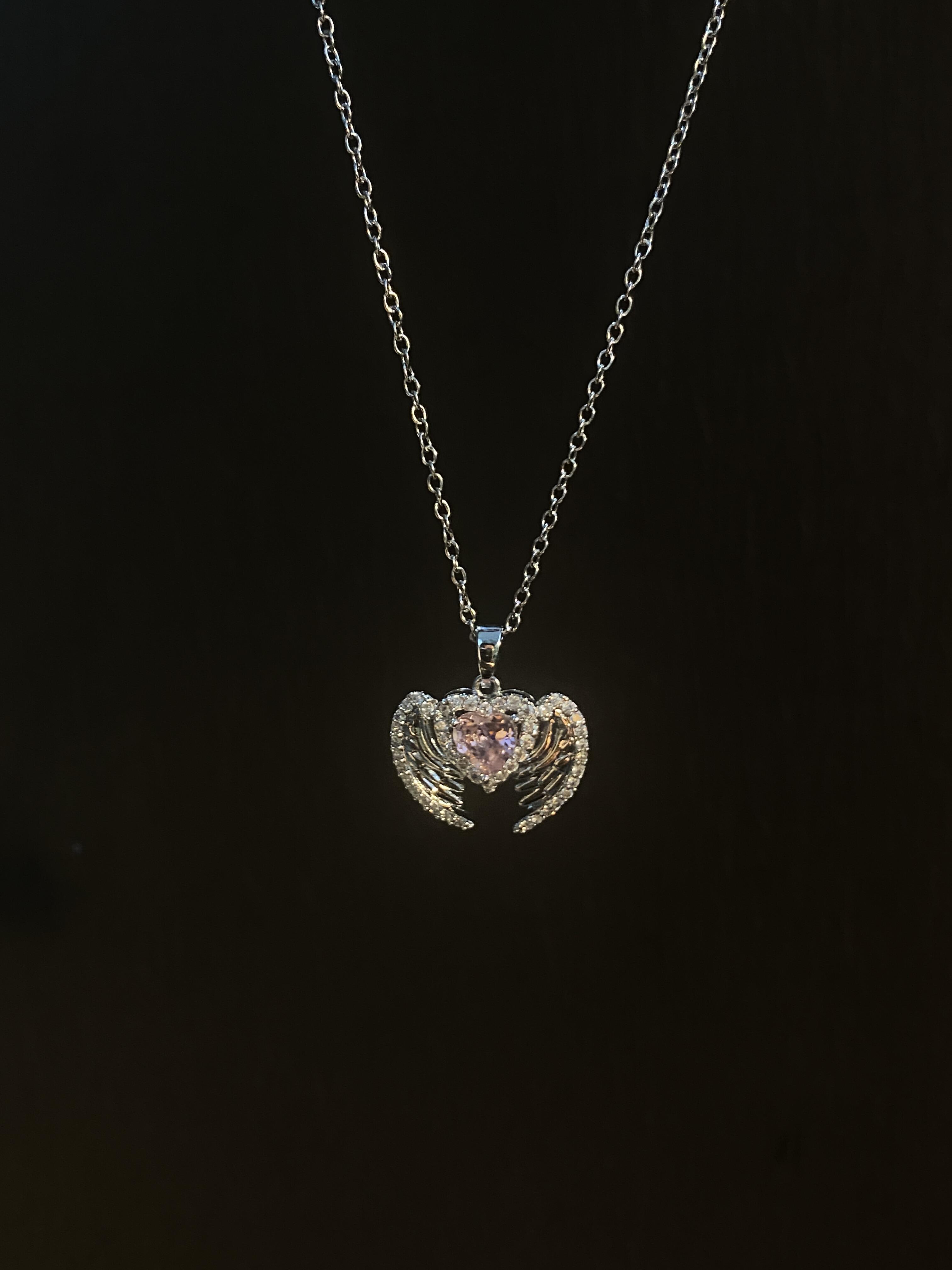 Pink Heart Wing Necklace