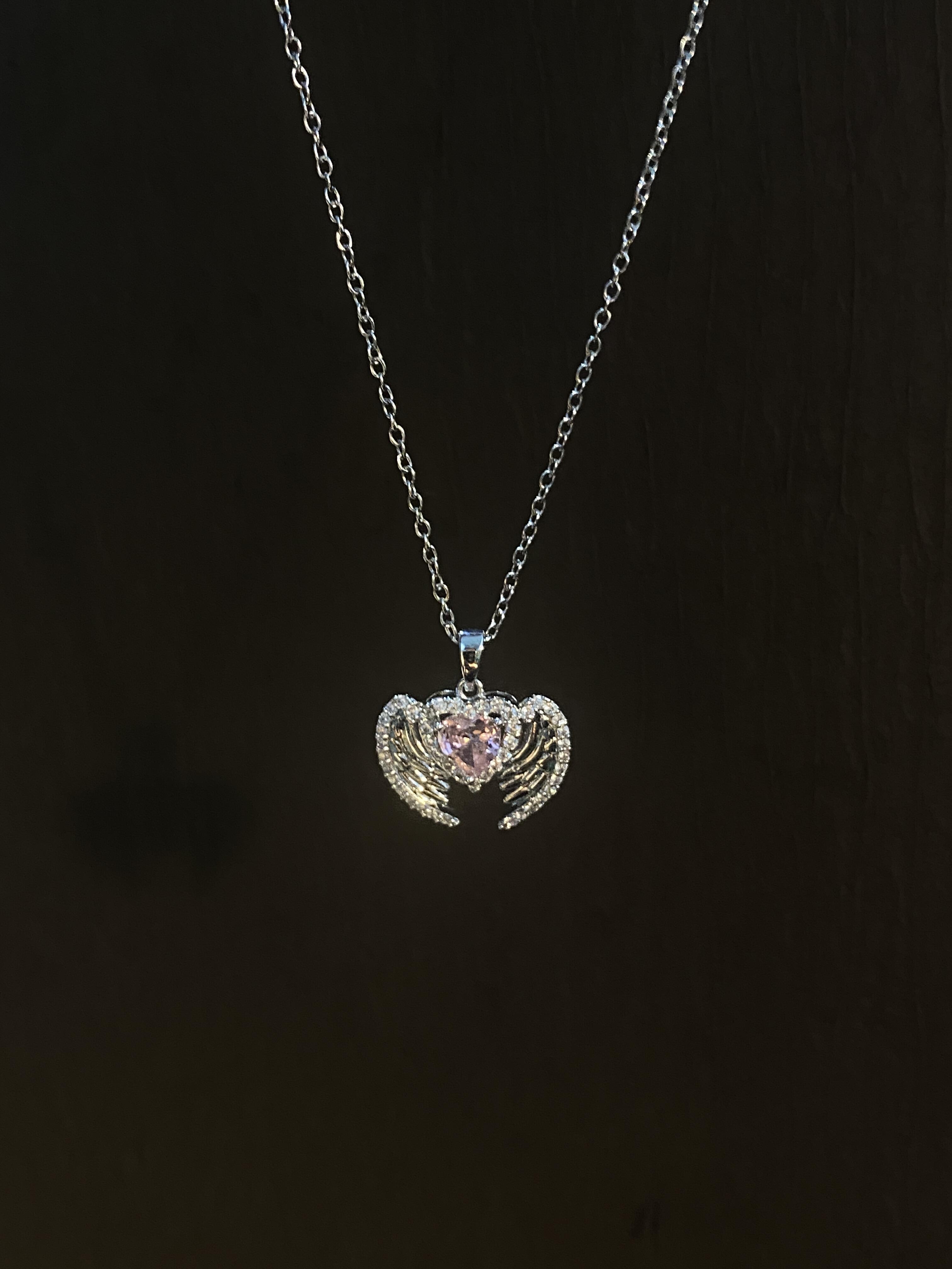 Pink Heart Wing Necklace