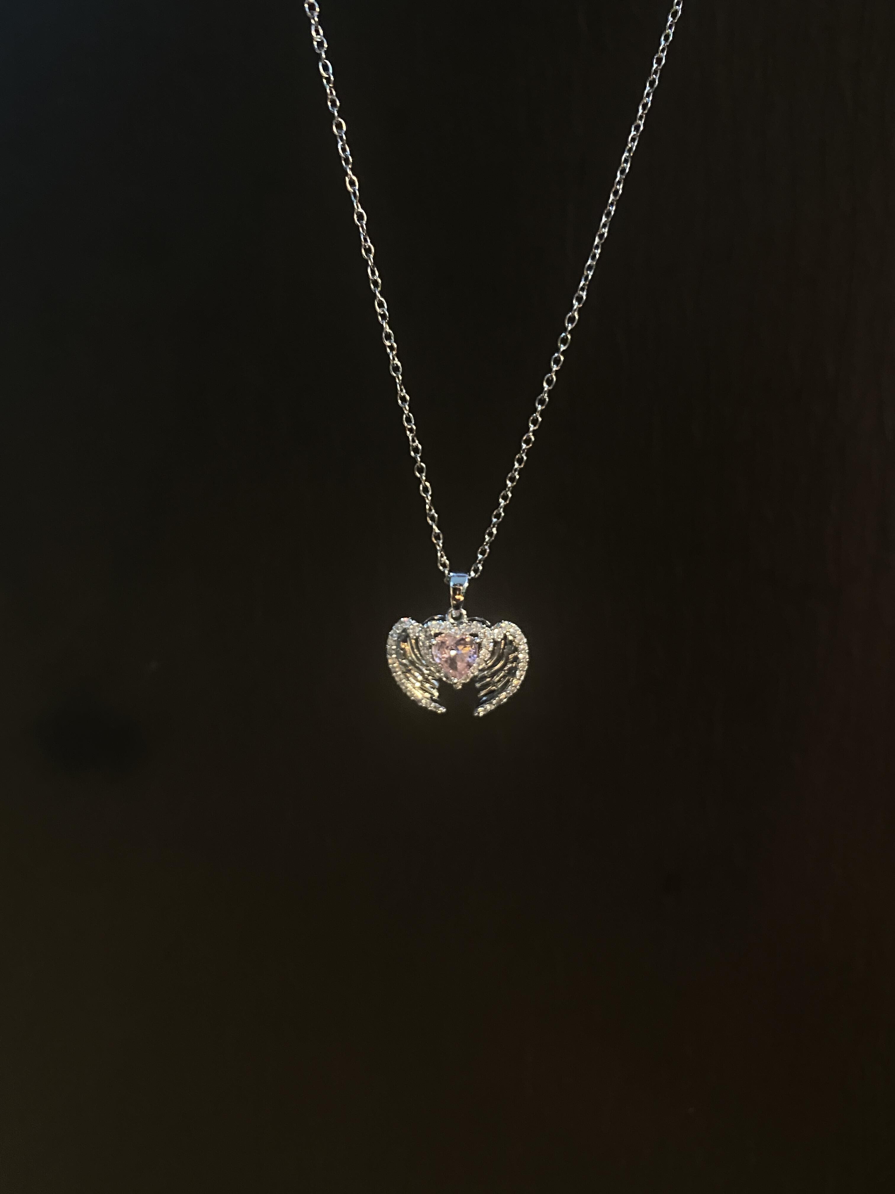 Pink Heart Wing Necklace