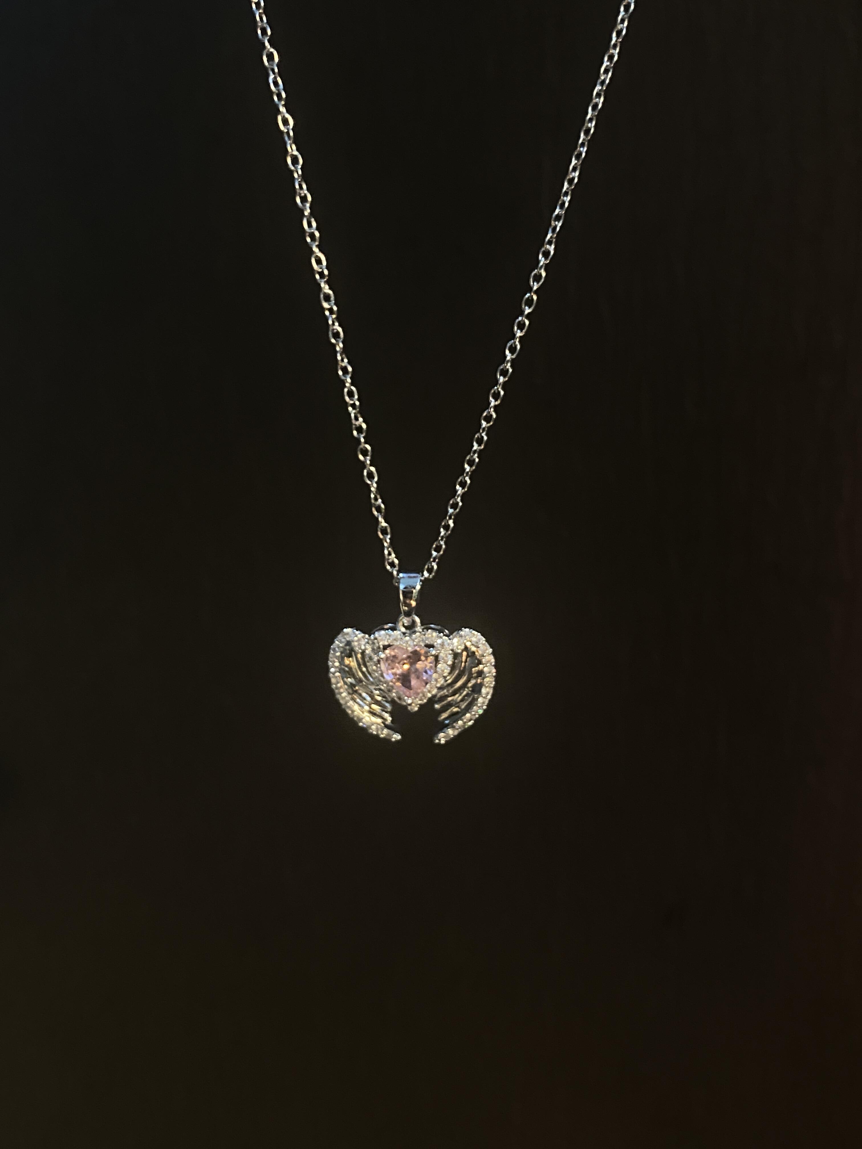Pink Heart Wing Necklace