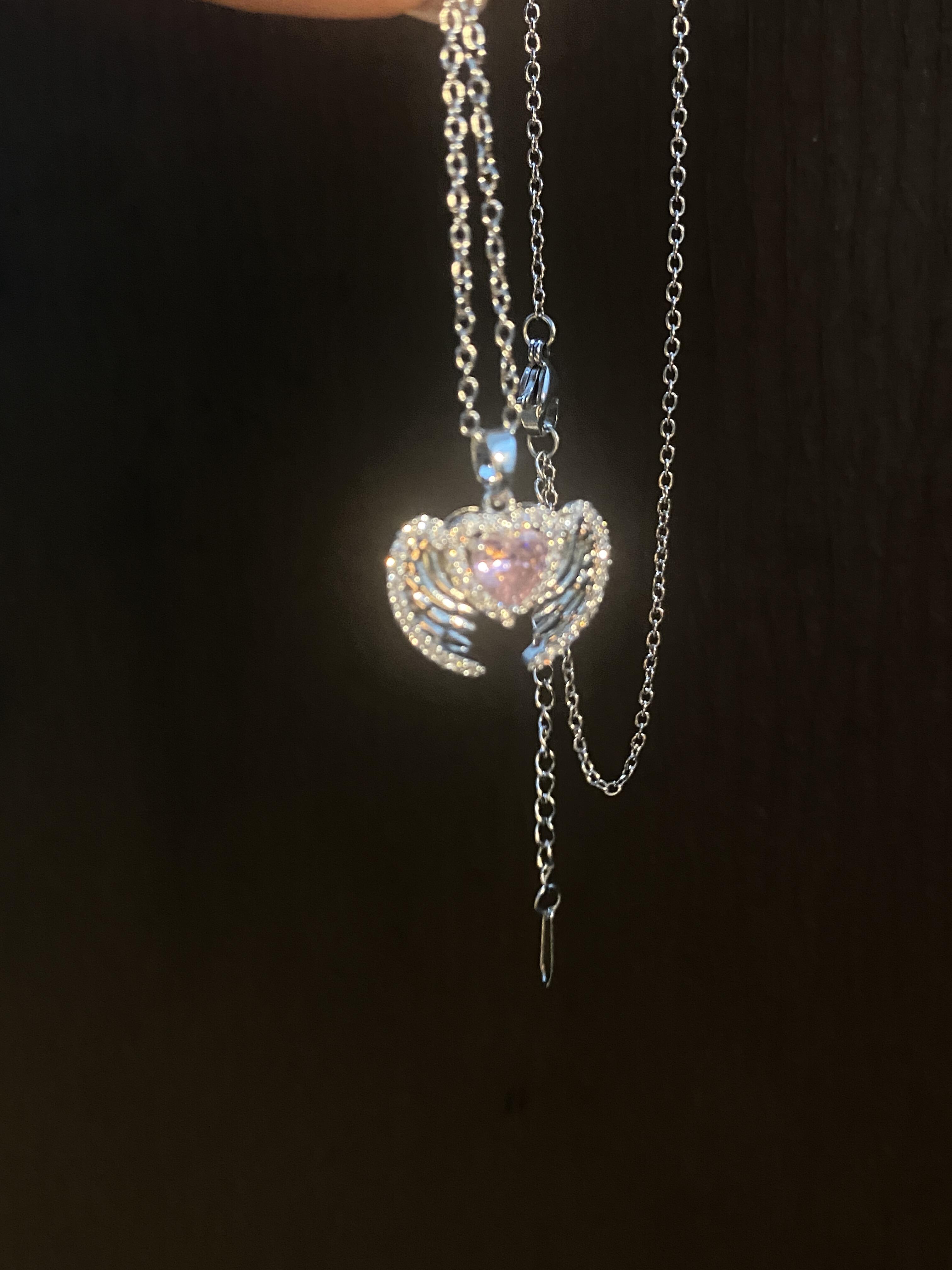 Pink Heart Wing Necklace