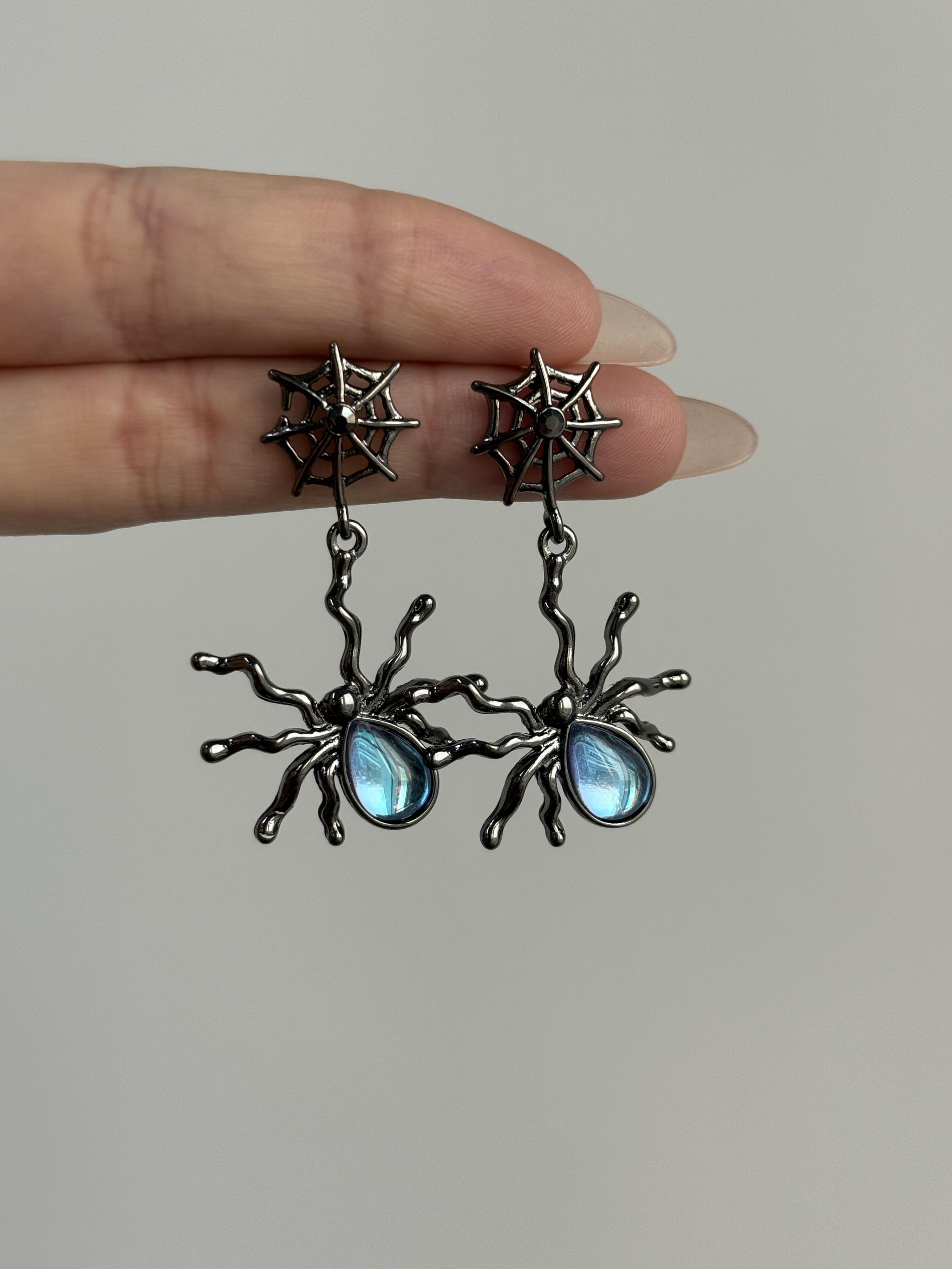 Black Blue Spider Web Earrings