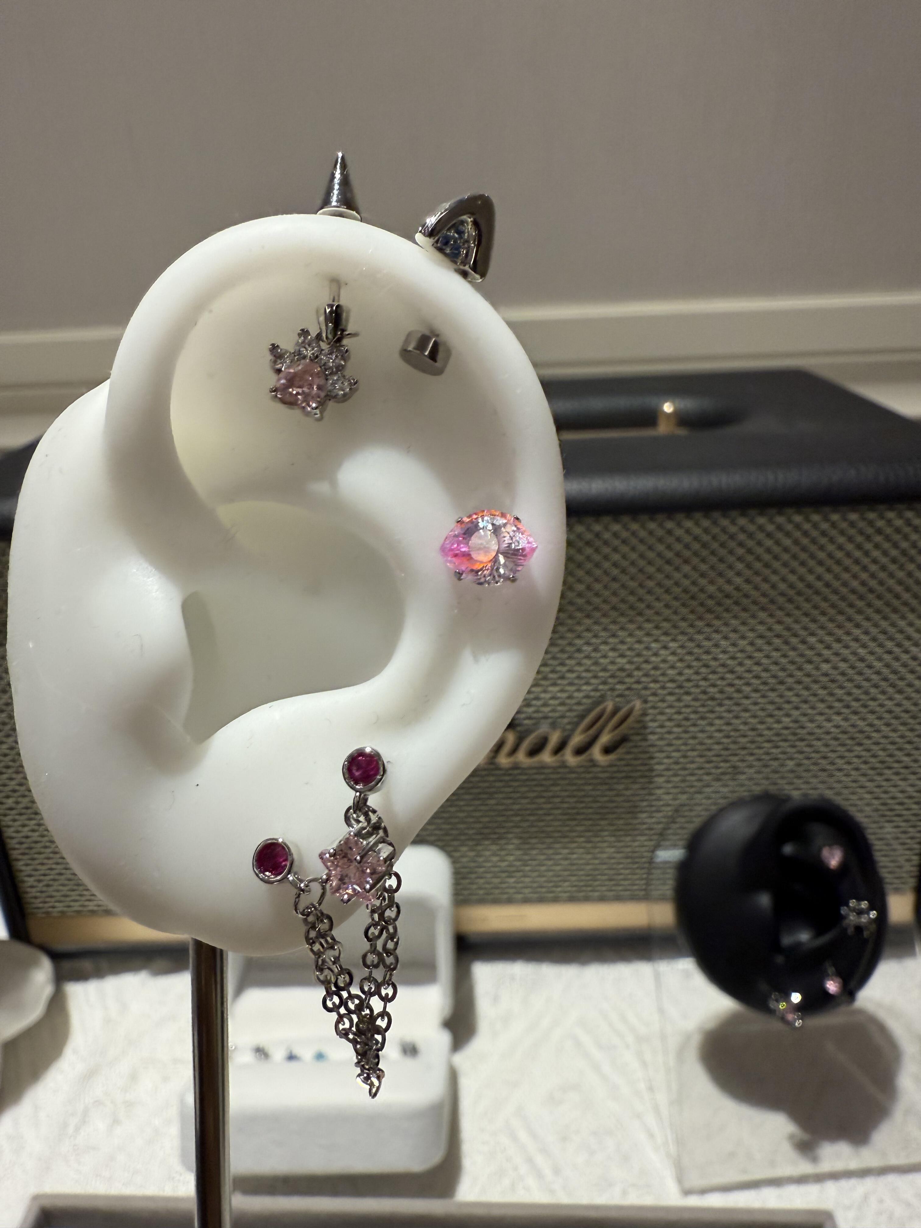 Pink Silver Celestial Chain Earring Stack