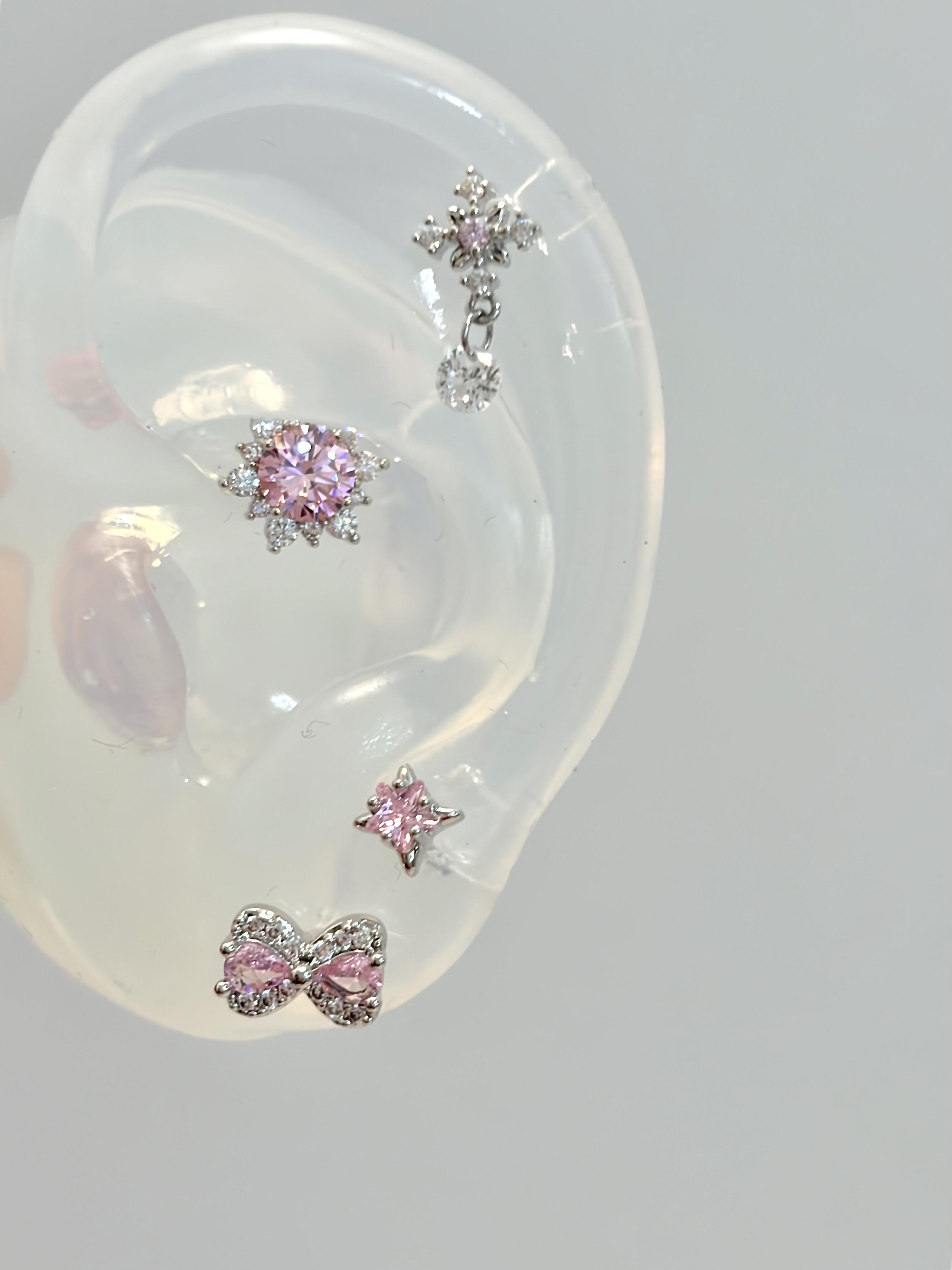 Pink Crystal Coquette Earring Stack