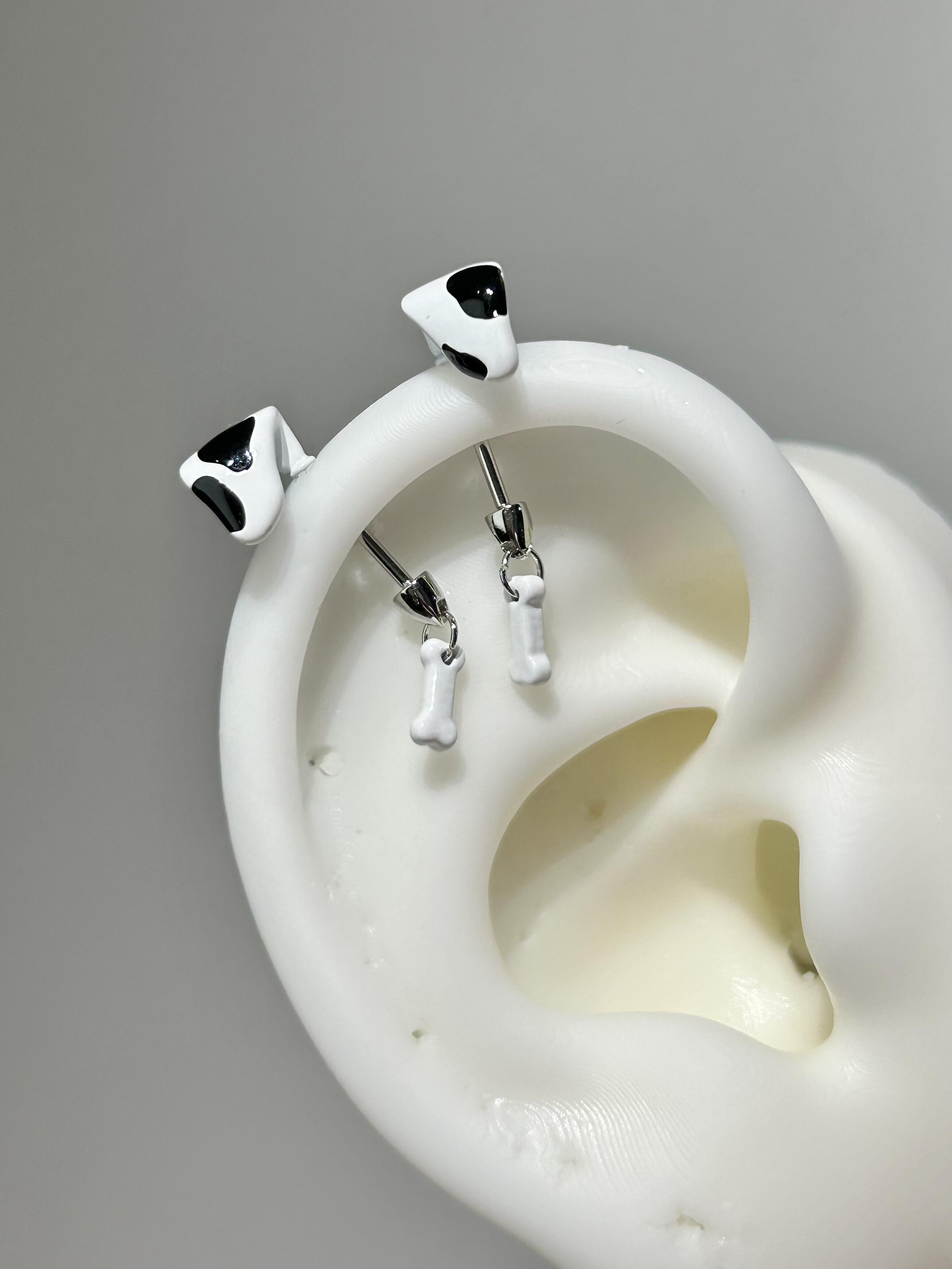 Dalmatian Puppy Bone Drop Earrings