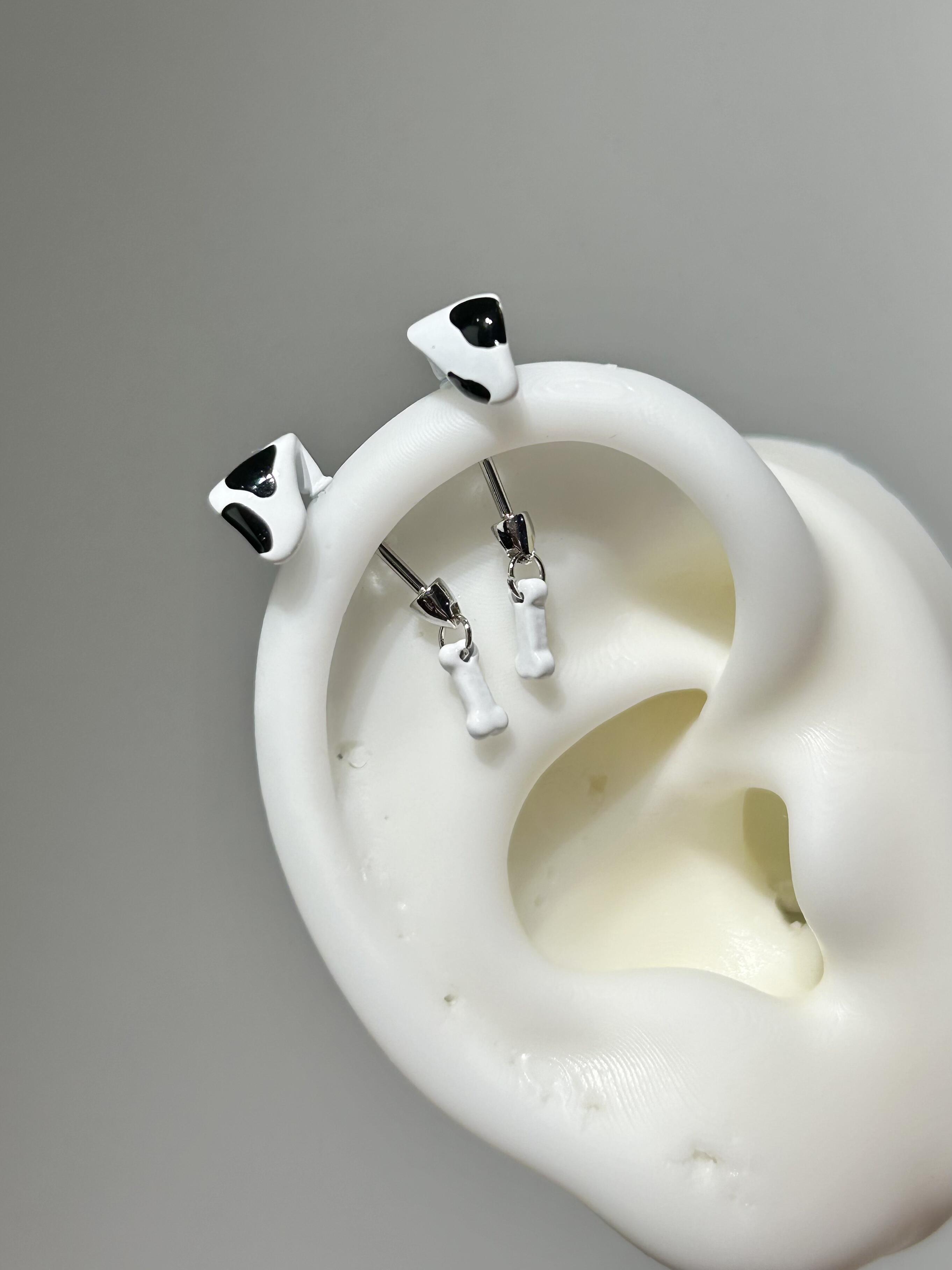 Dalmatian Puppy Bone Drop Earrings