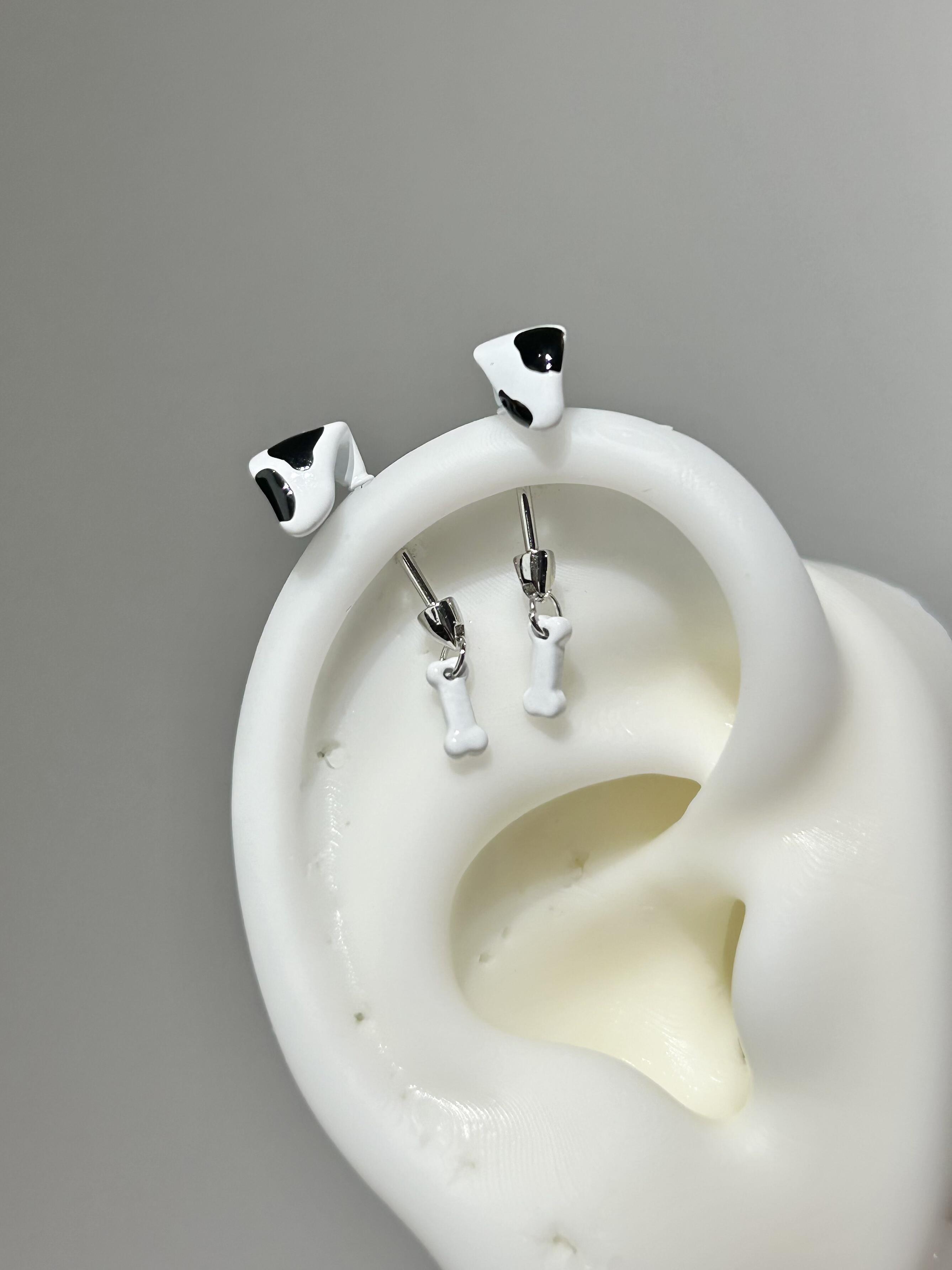Dalmatian Puppy Bone Drop Earrings