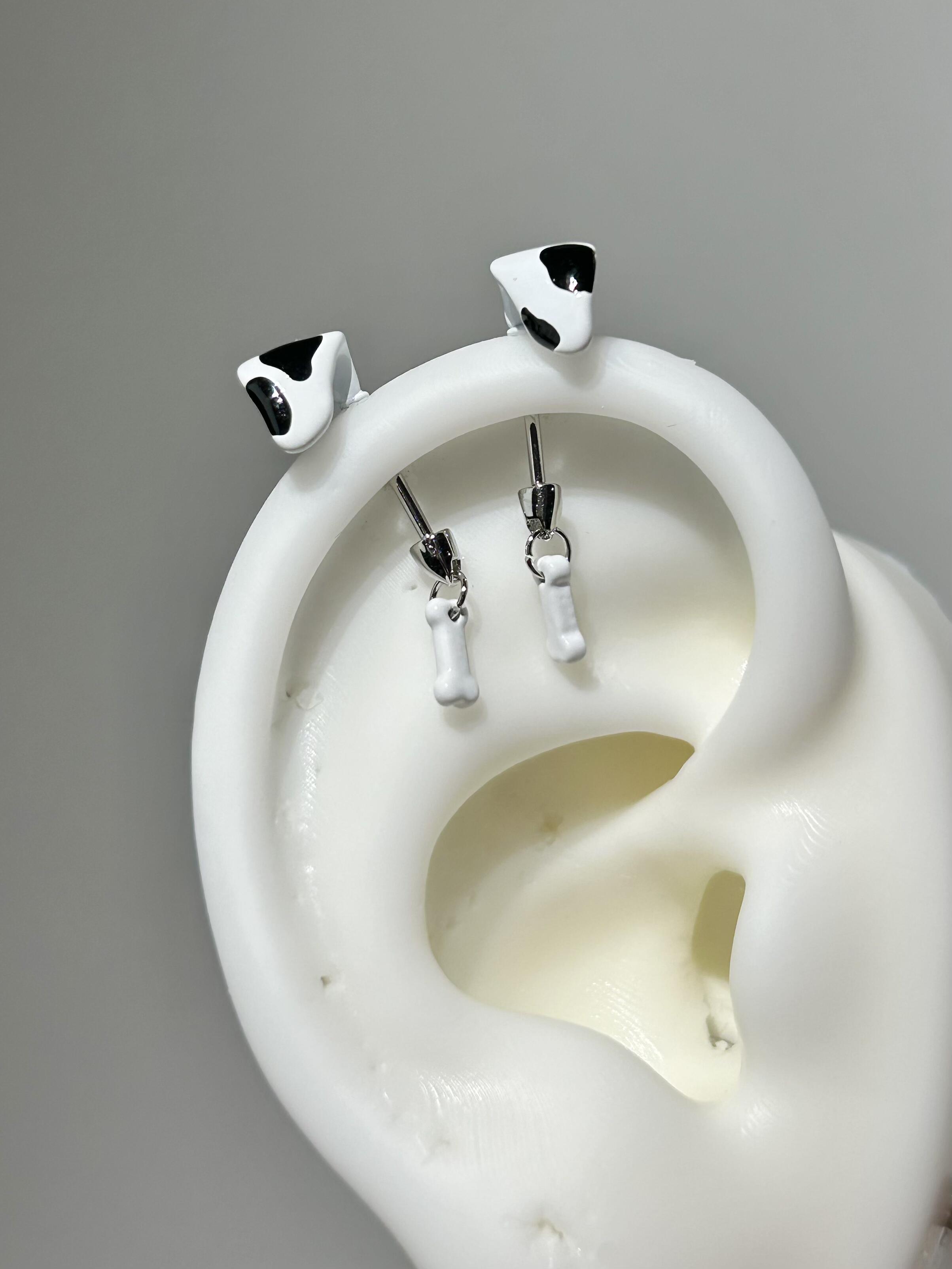 Dalmatian Puppy Bone Drop Earrings
