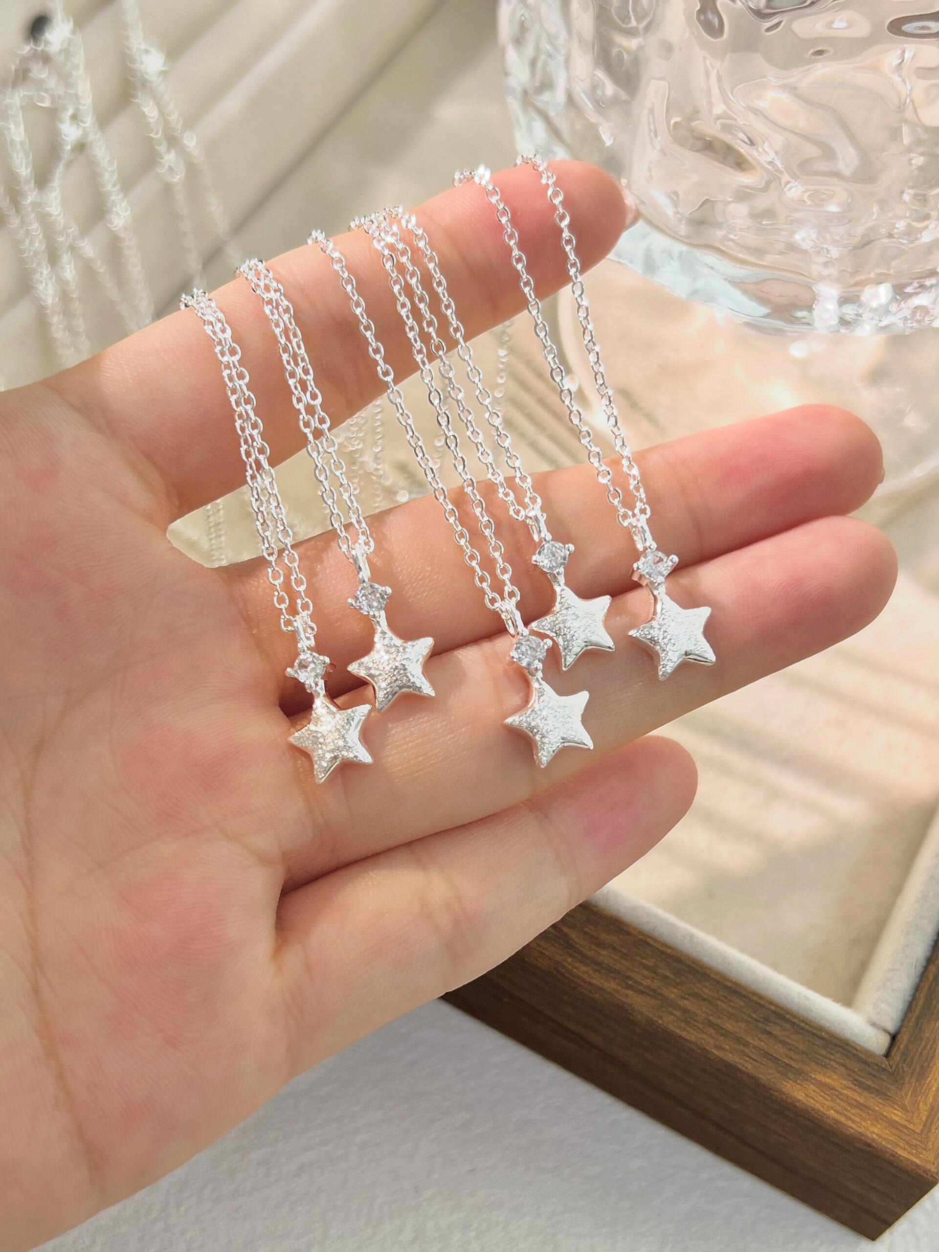 Frosted Silver Star Necklace